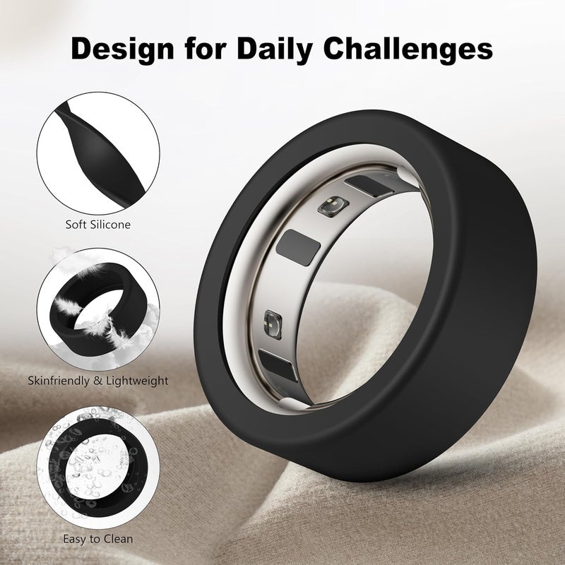 Snyeest Cover Compatible for Oura Ring 4/Gen 3 Horizon/Gen 3 Heritage,Charging Directly,Silicone Anti-Scratch Elastic Ring Finger Case Woking Out Gym for Women Men -Black+Black -Size 14 - Image 3